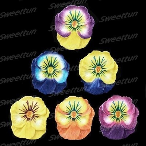 Сахарные цветы "Анютины глазки" желто-фиолетовые (8 шт)
