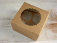 Коробка для капкейков на 4 шт 160/160/100 мм с окном (крафт) 