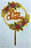 Топпер "Merry Christmas" Золотой с красными цветами