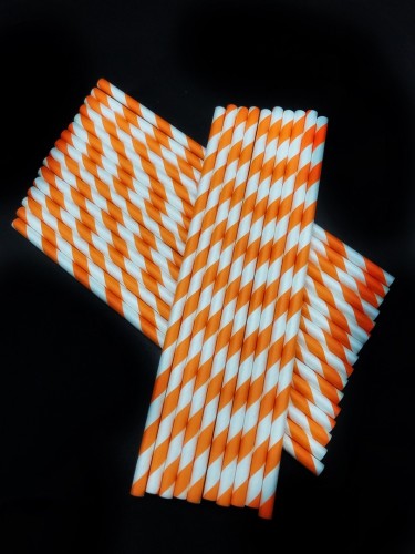 Коктейльные трубочки бумажные с оранжевыми полосами 20 см (25 шт)