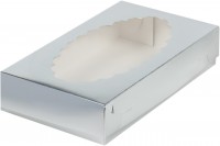 Коробка для эклеров с окном (серебро)  240х140х50 мм