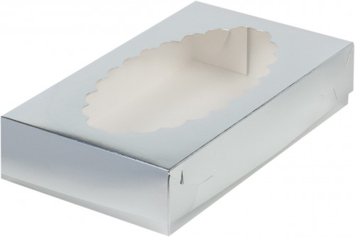 Коробка для эклеров с окном 240х140х50 мм (серебро) 