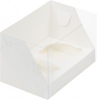 Коробка для капкейков на 2 шт 160х100х100 мм с пластиковой крышкой (белая) 