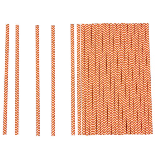 Коктейльные трубочки бумажные с оранжевыми полосами 20 см (25 шт)