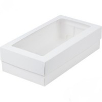 Коробка для макарон с окном (белая) 210х100х55 мм